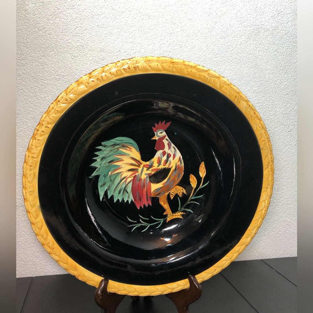 Hand-Painted Black Rooster by Tabletops SALAD PLATE  14x14